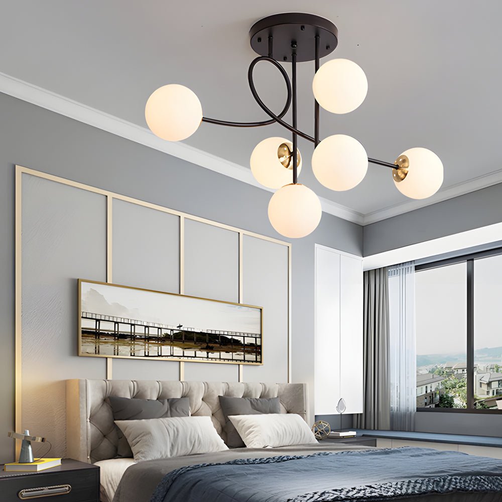 6-Light Semi-Flush Mount Chandelier with Glass Spheres