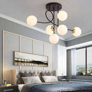 6-Light Semi-Flush Mount Chandelier with Glass Spheres
