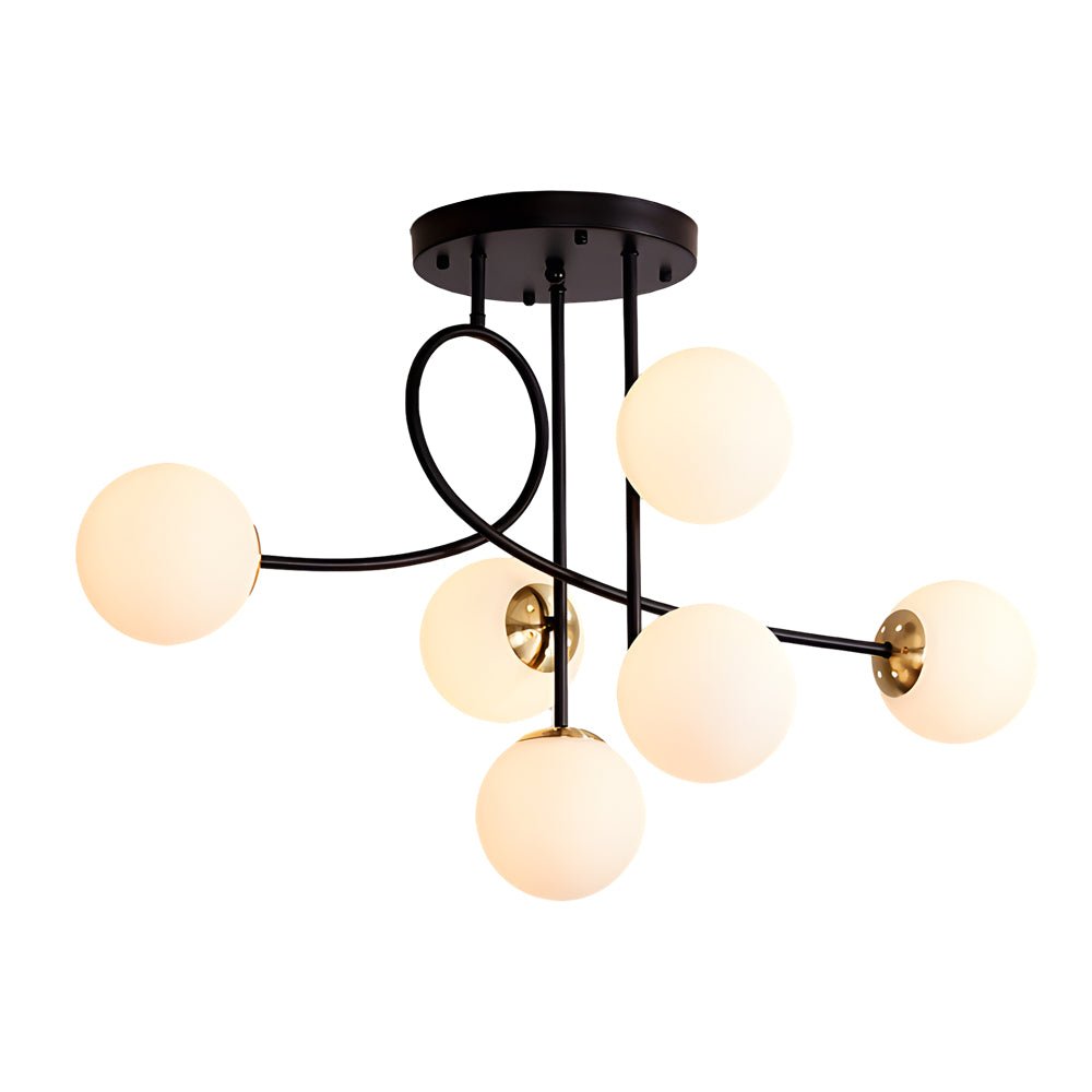 6-Light Semi-Flush Mount Chandelier with Glass Spheres