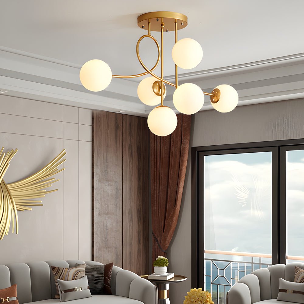 6-Light Semi-Flush Mount Chandelier with Glass Spheres