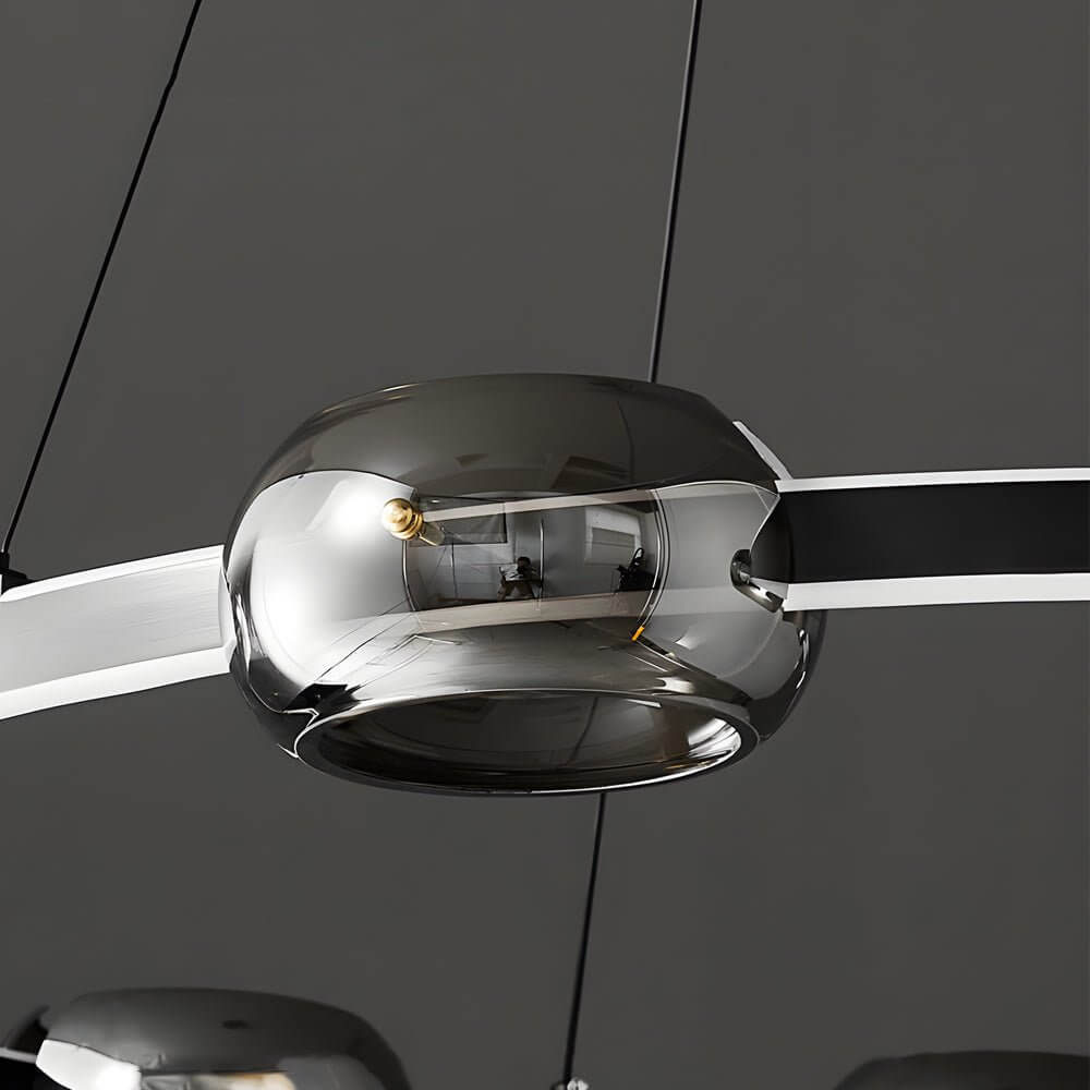 Black Copper Ring Glass Sphere LED Chandelier with 3-Step Dimming