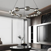 Black Copper Ring Glass Sphere LED Chandelier with 3-Step Dimming
