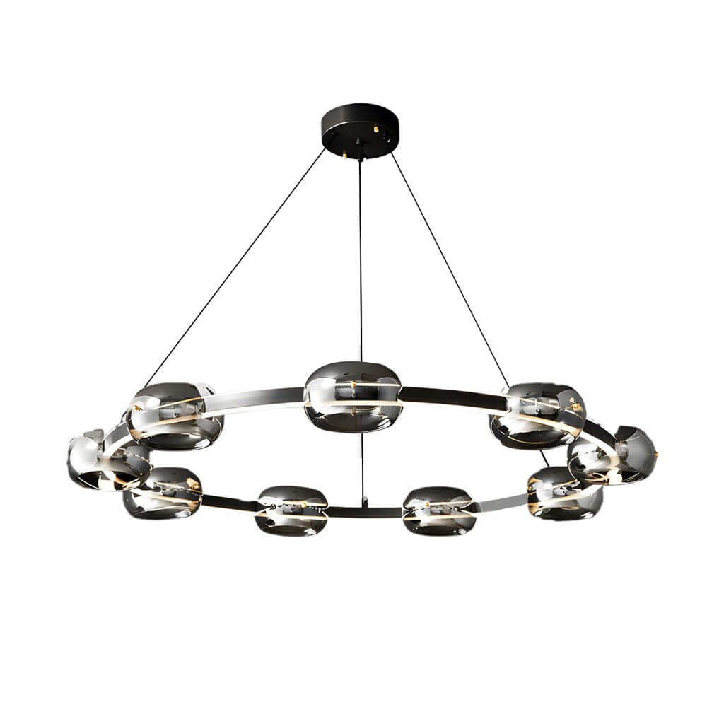 Black Copper Ring Glass Sphere LED Chandelier with 3-Step Dimming