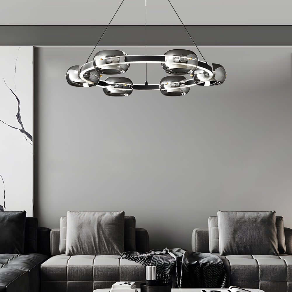 Black Copper Ring Glass Sphere LED Chandelier with 3-Step Dimming