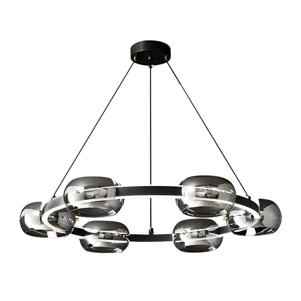 Black Copper Ring Glass Sphere LED Chandelier with 3-Step Dimming
