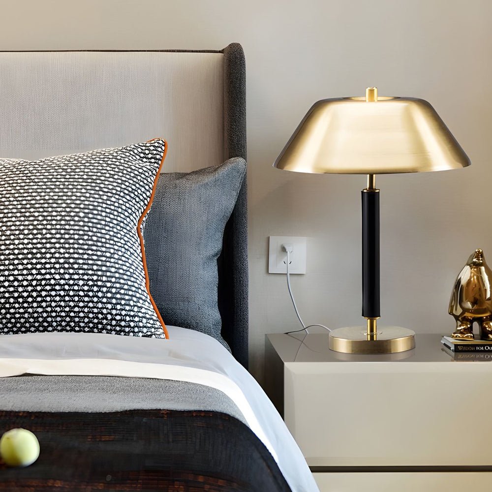 Modern Brass & Black Metal Table Lamp with Dome Shade