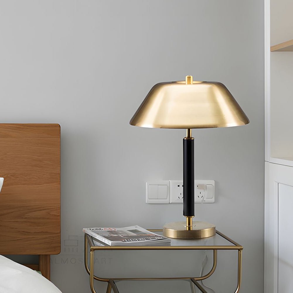 Modern Brass & Black Metal Table Lamp with Dome Shade