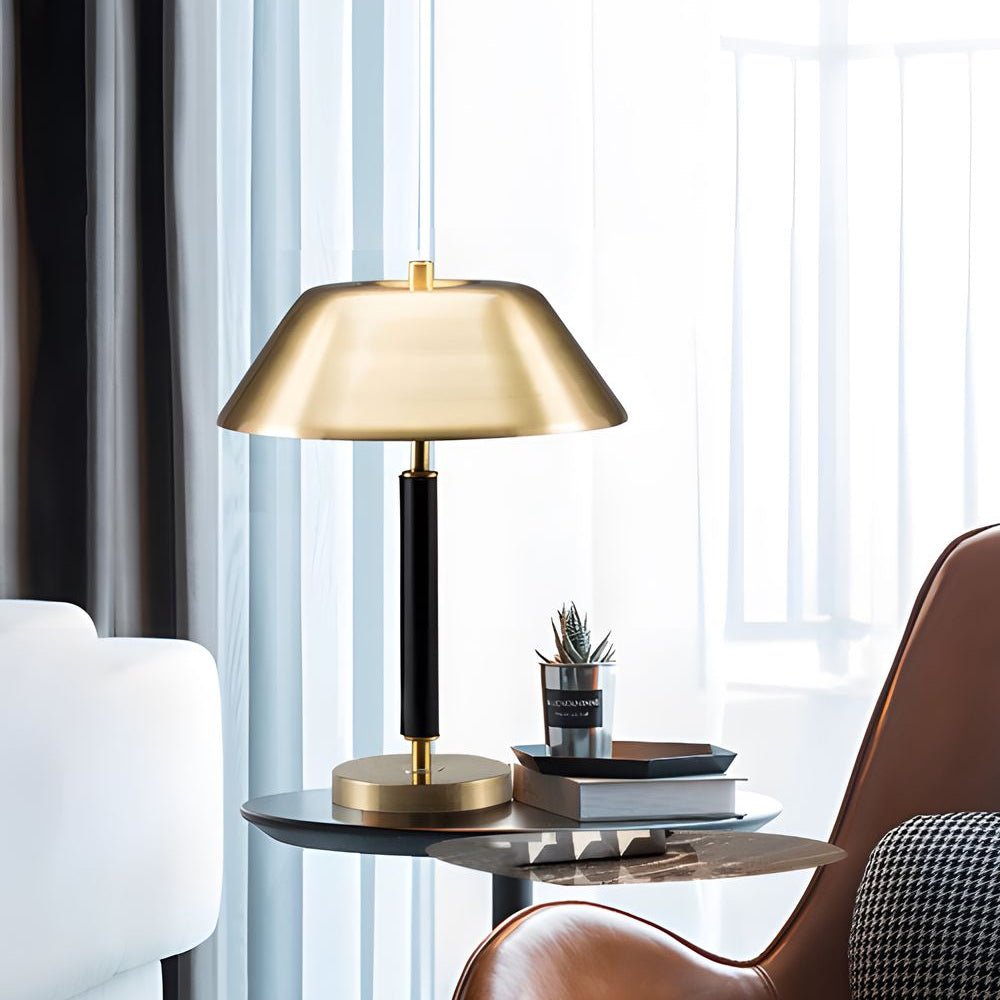Modern Brass & Black Metal Table Lamp with Dome Shade