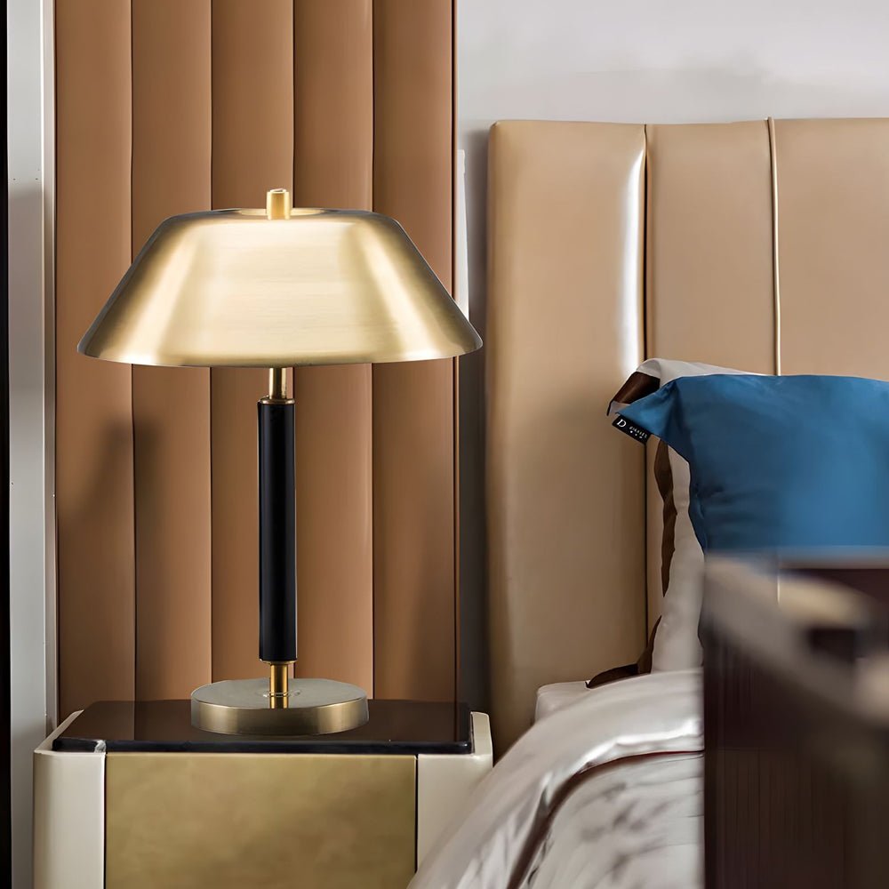 Modern Brass & Black Metal Table Lamp with Dome Shade