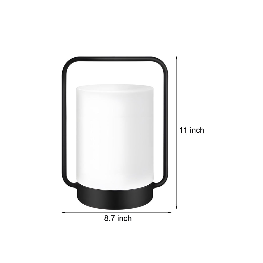 Modern Black Portable Outdoor Table Lamp with White Cylinder Shade