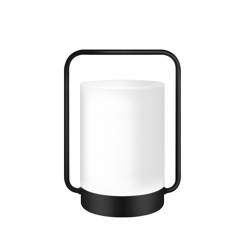 Modern Black Portable Outdoor Table Lamp with White Cylinder Shade