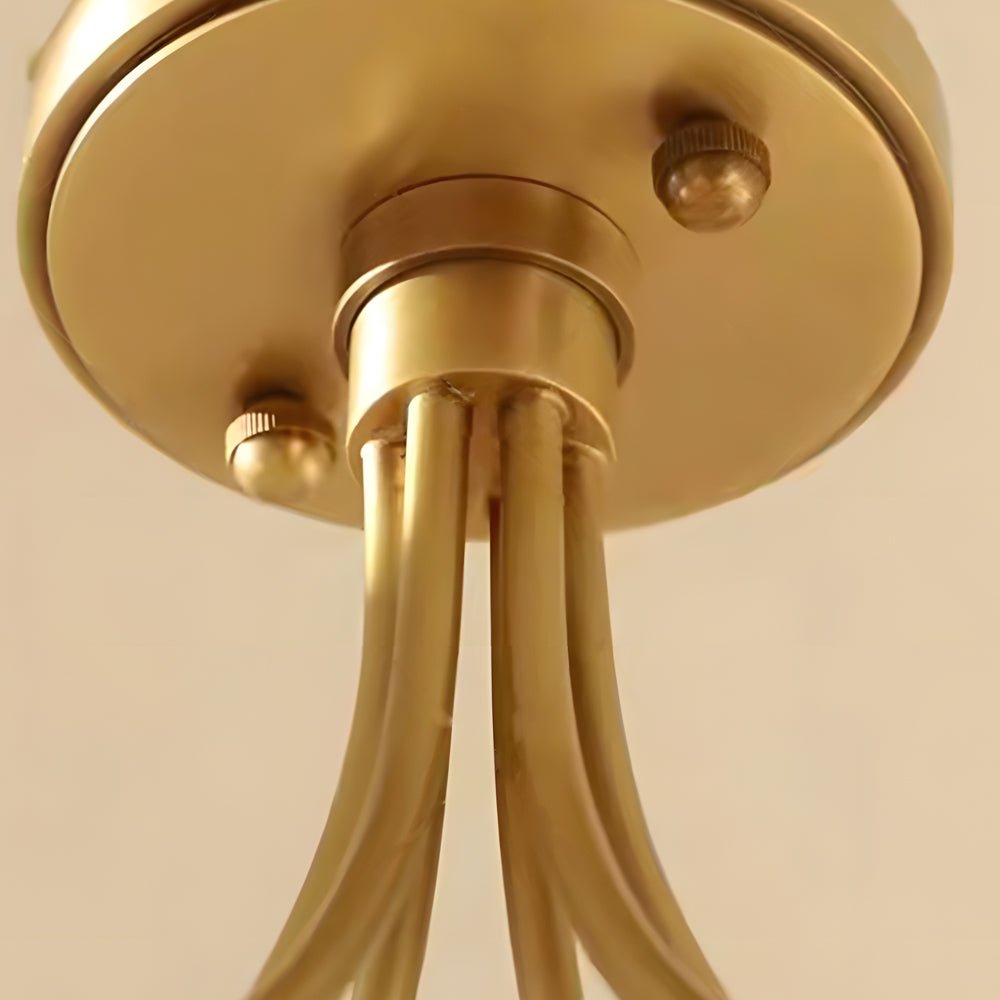 Brass Carved Glass Semi-Flush Mount Ceiling Light - 6/8-Light