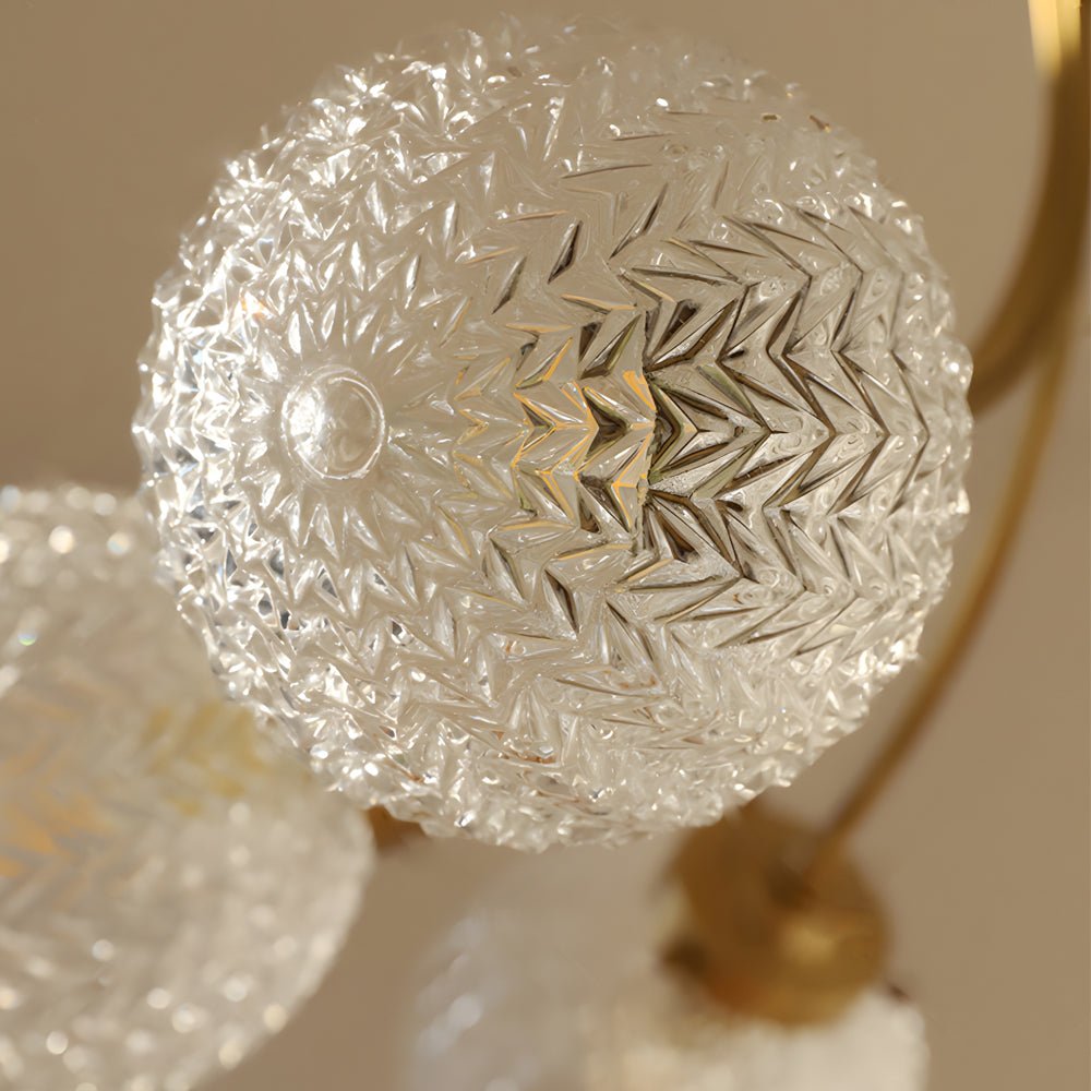 Brass Carved Glass Semi-Flush Mount Ceiling Light - 6/8-Light
