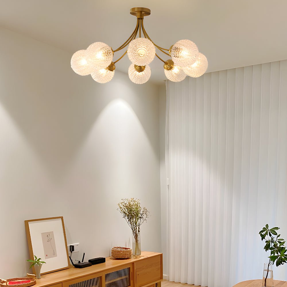 Brass Carved Glass Semi-Flush Mount Ceiling Light - 6/8-Light