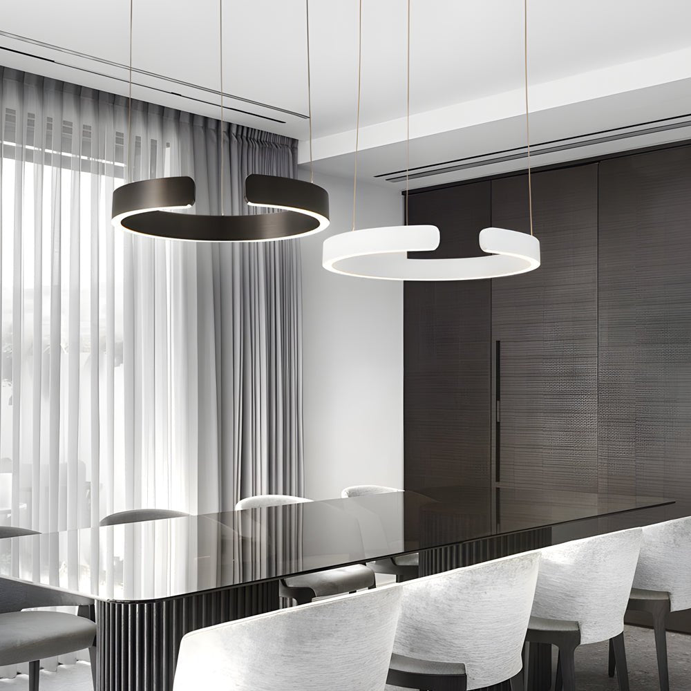Modern C-Shaped Ring Pendant Light with Adjustable Height