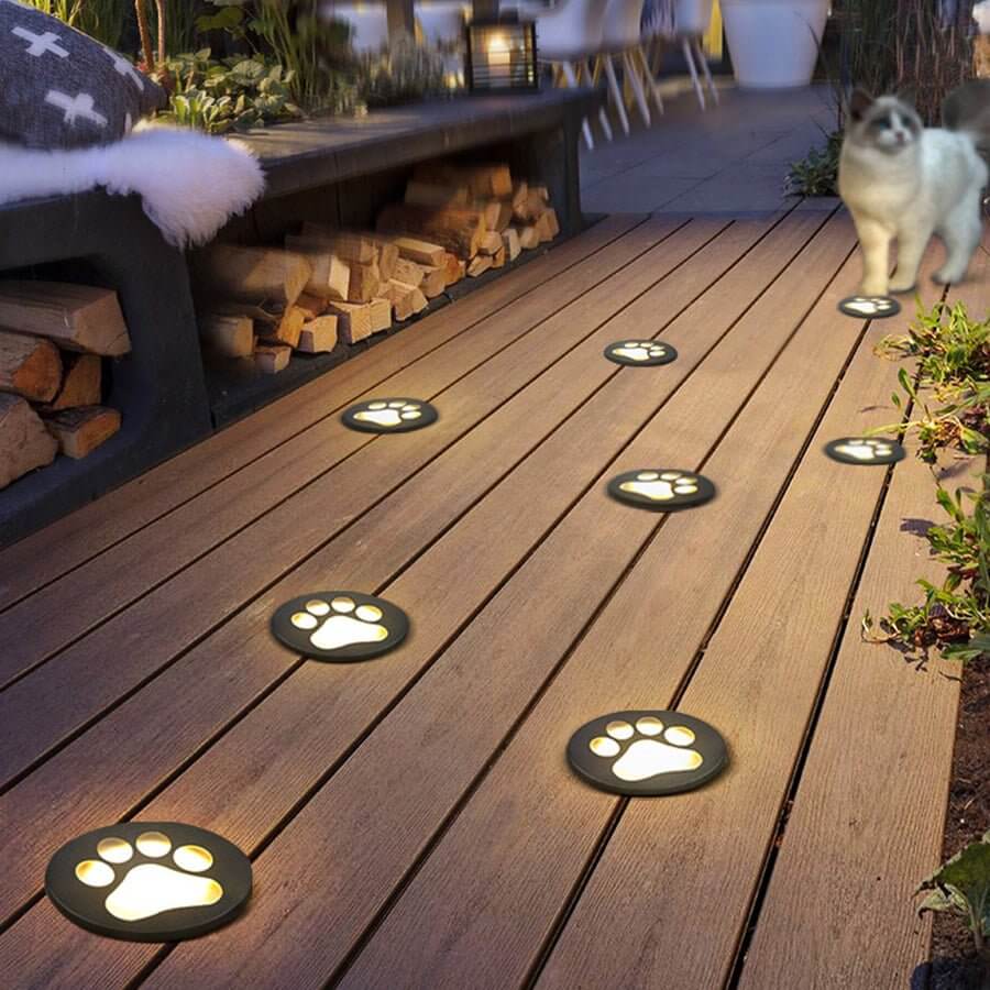 Cat Paw Print LED Recessed Deck Lights - Outdoor Ground Lighting