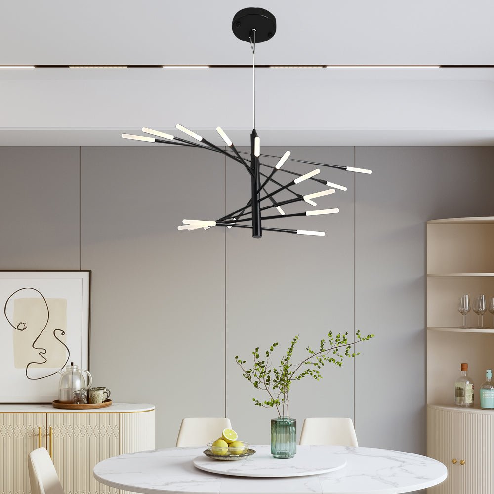Modern Rotating Fireworks Chandelier Black Gold LED Dimmable