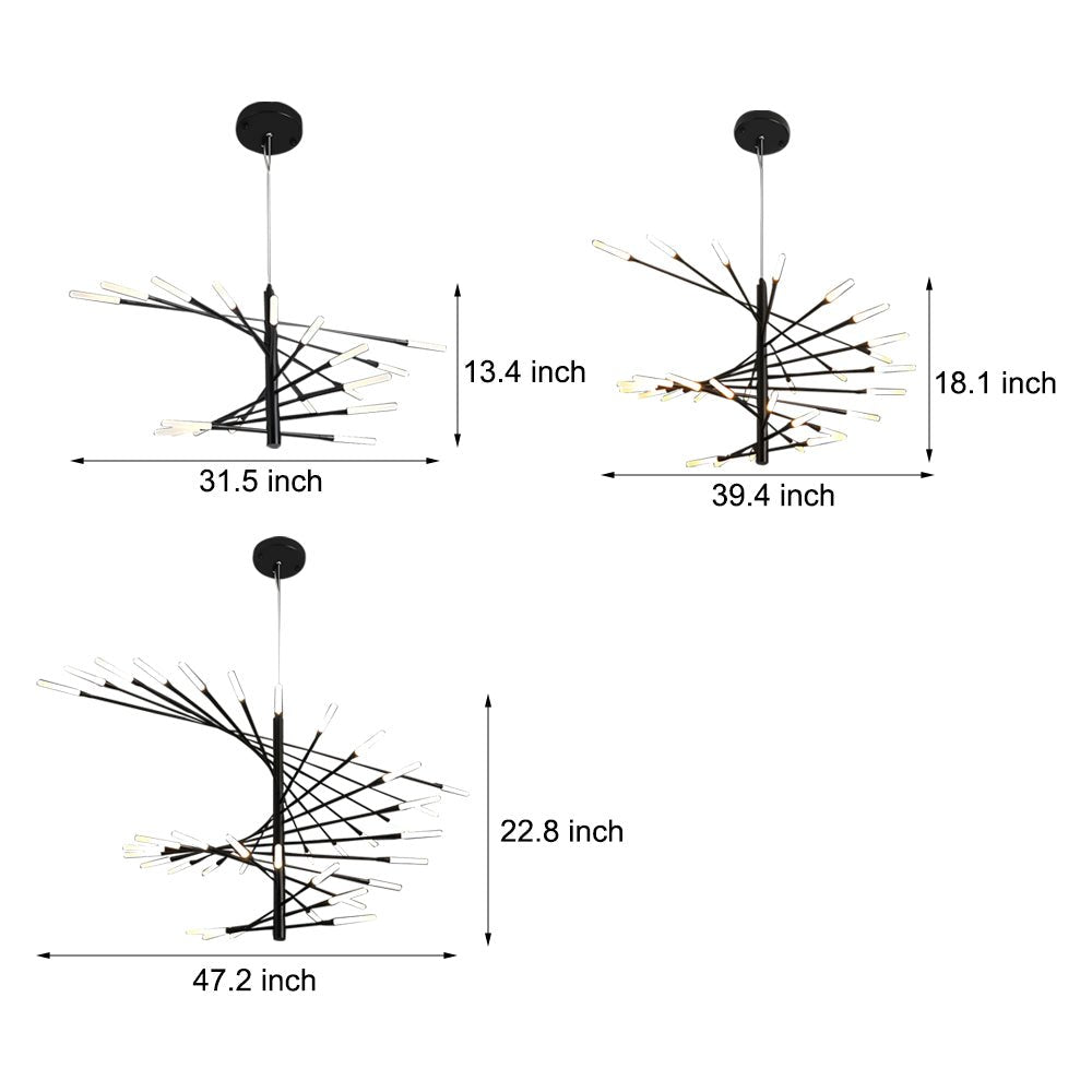 Modern Rotating Fireworks Chandelier Black Gold LED Dimmable