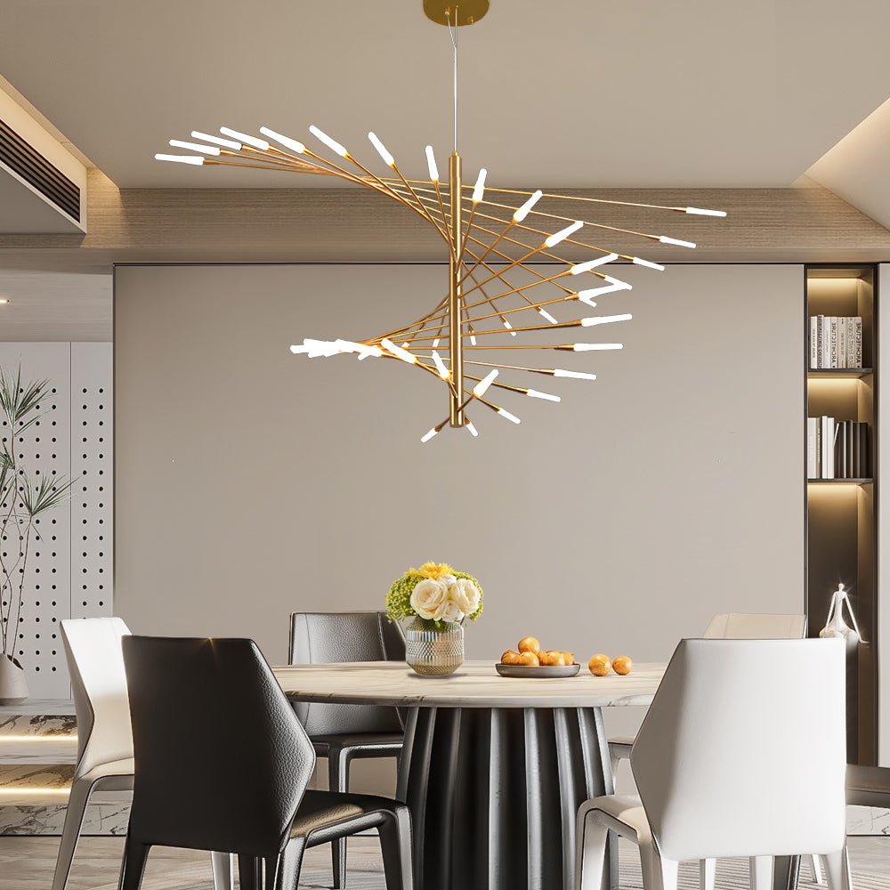 Modern Rotating Fireworks Chandelier Black Gold LED Dimmable