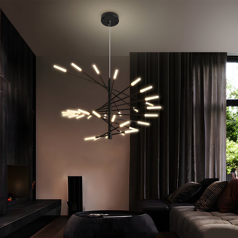 Modern Rotating Fireworks Chandelier Black Gold LED Dimmable