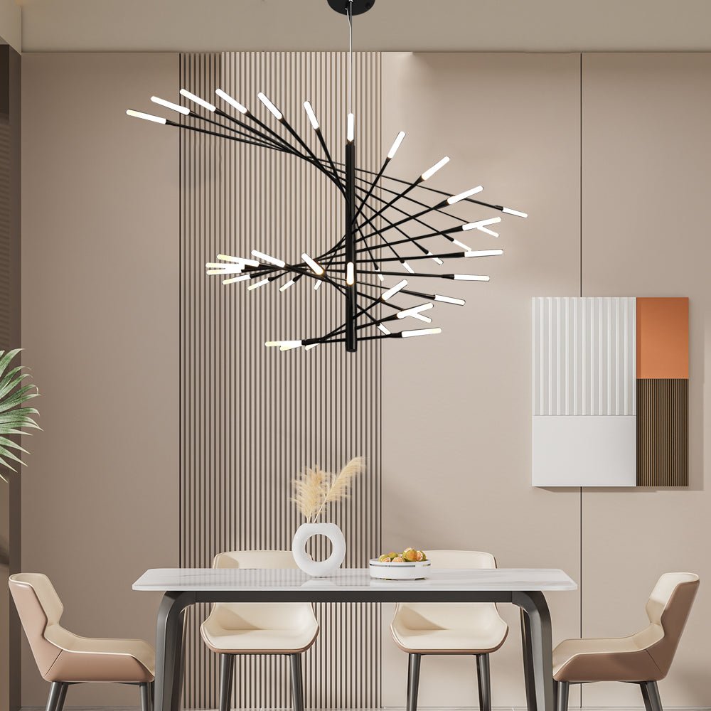 Modern Rotating Fireworks Chandelier Black Gold LED Dimmable