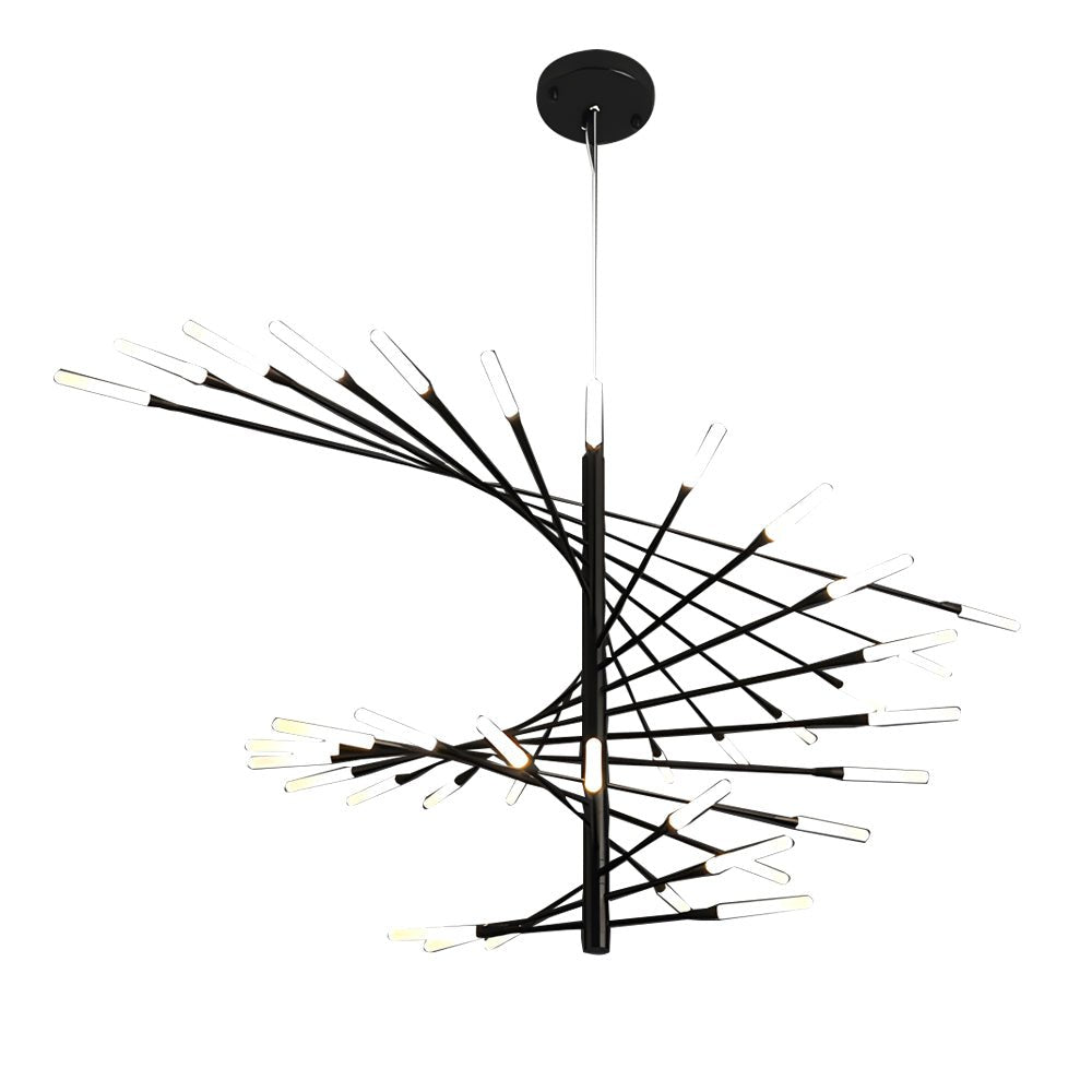 Modern Rotating Fireworks Chandelier Black Gold LED Dimmable