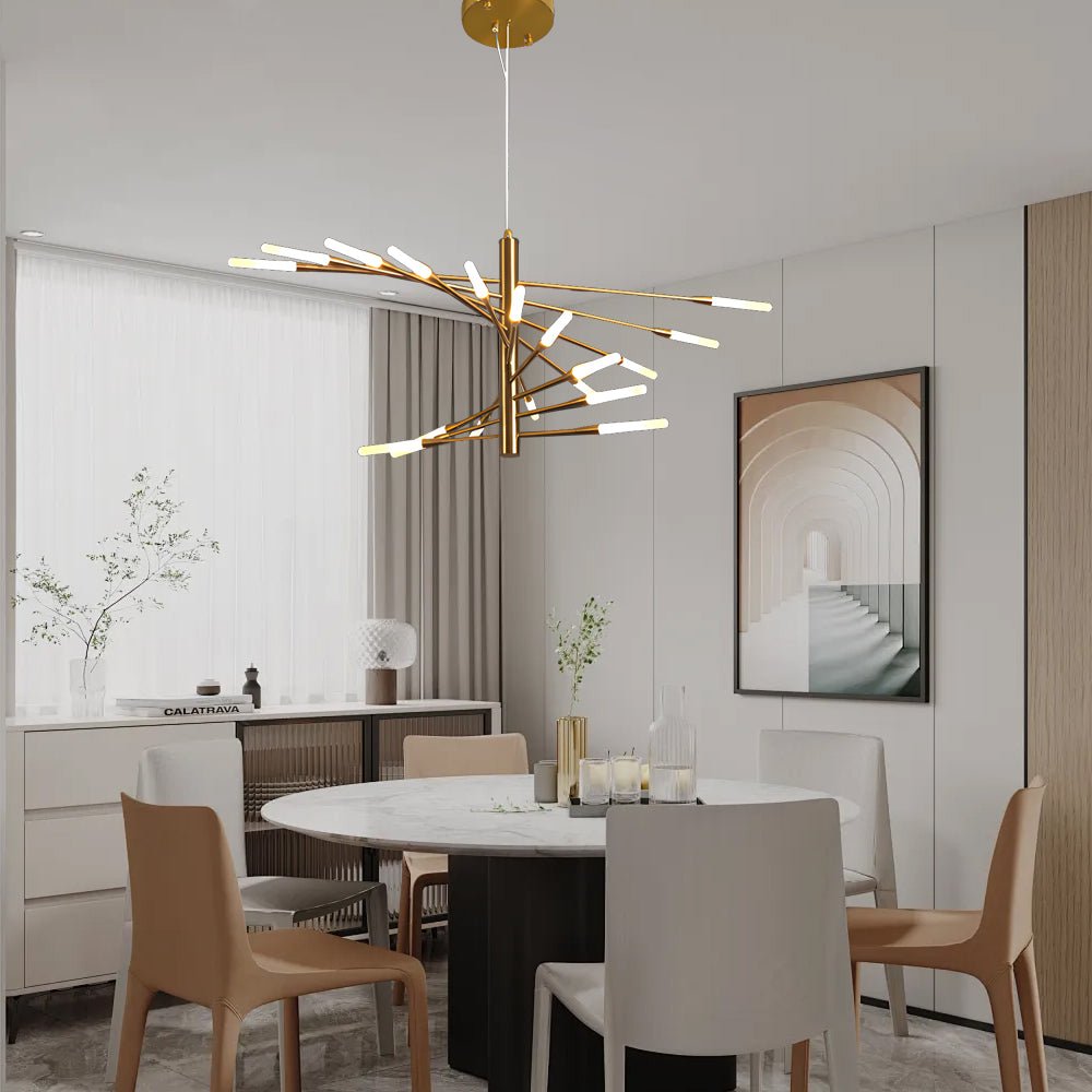 Modern Rotating Fireworks Chandelier Black Gold LED Dimmable