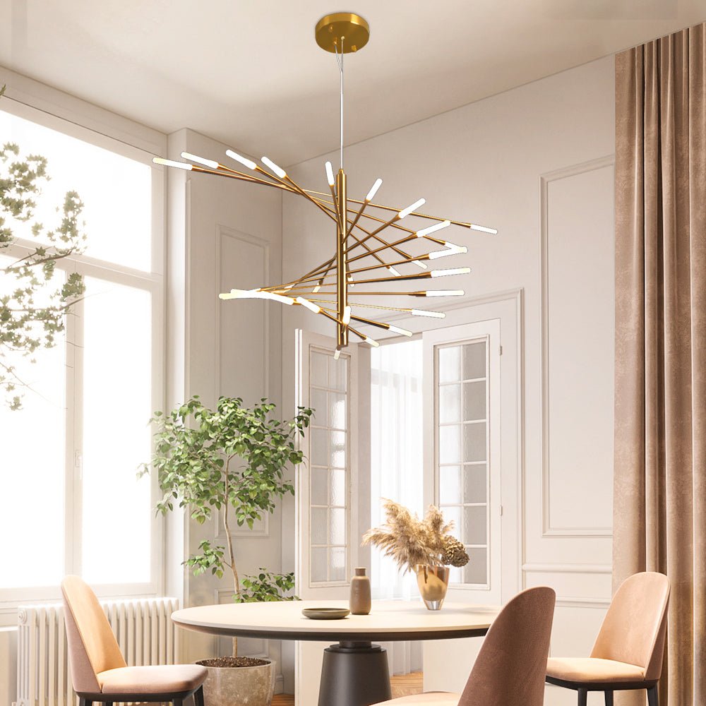 Modern Rotating Fireworks Chandelier Black Gold LED Dimmable