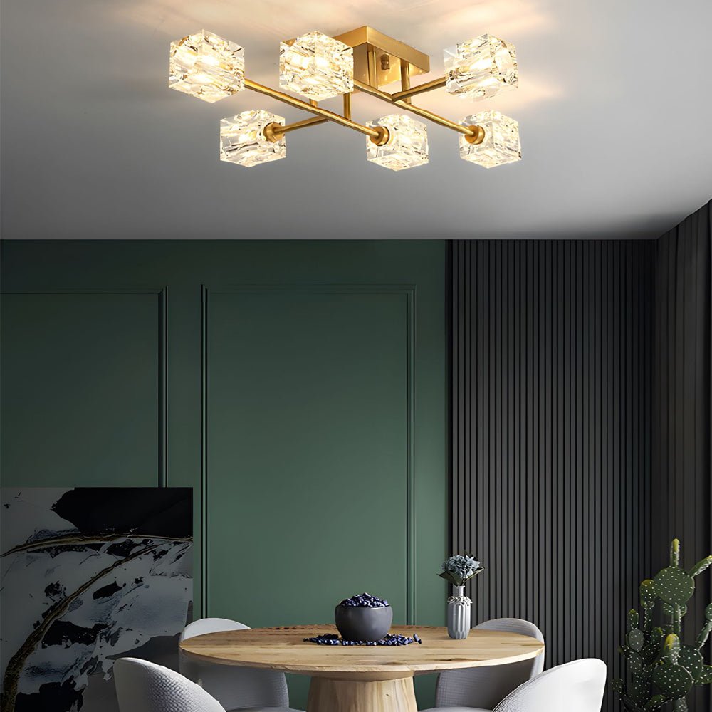 Crystal Cube Semi-Flush Mount Ceiling Light - Modern Copper Fixture
