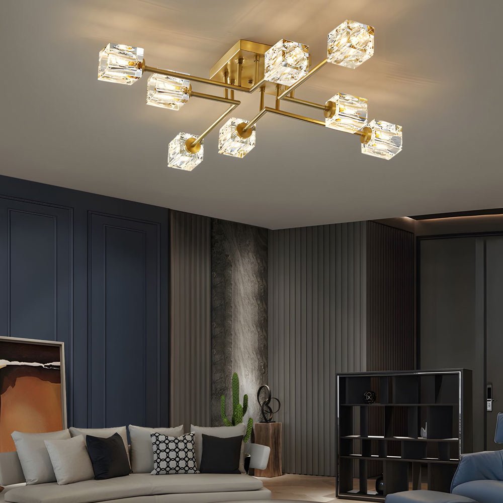 Crystal Cube Semi-Flush Mount Ceiling Light - Modern Copper Fixture