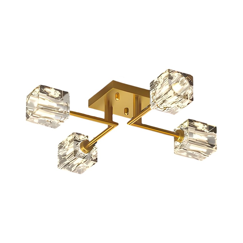 Crystal Cube Semi-Flush Mount Ceiling Light - Modern Copper Fixture