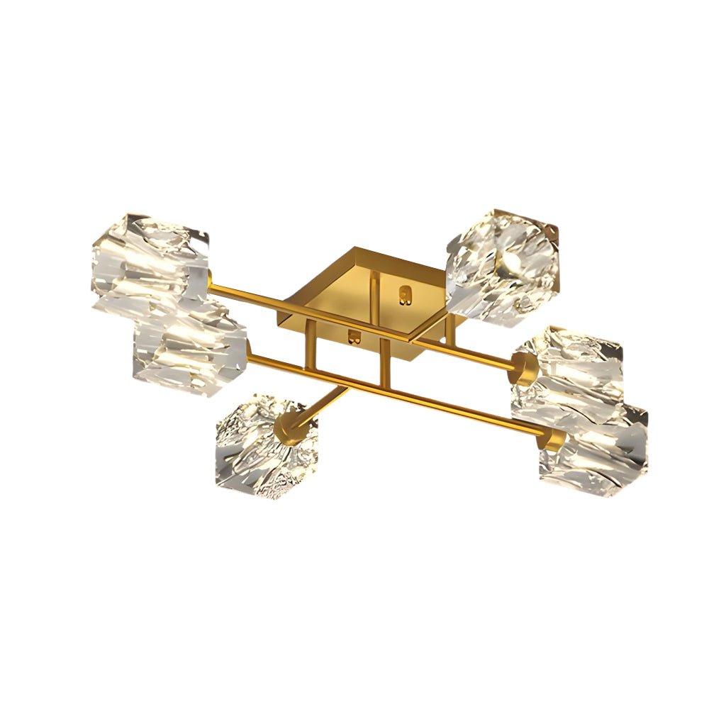 Crystal Cube Semi-Flush Mount Ceiling Light - Modern Copper Fixture