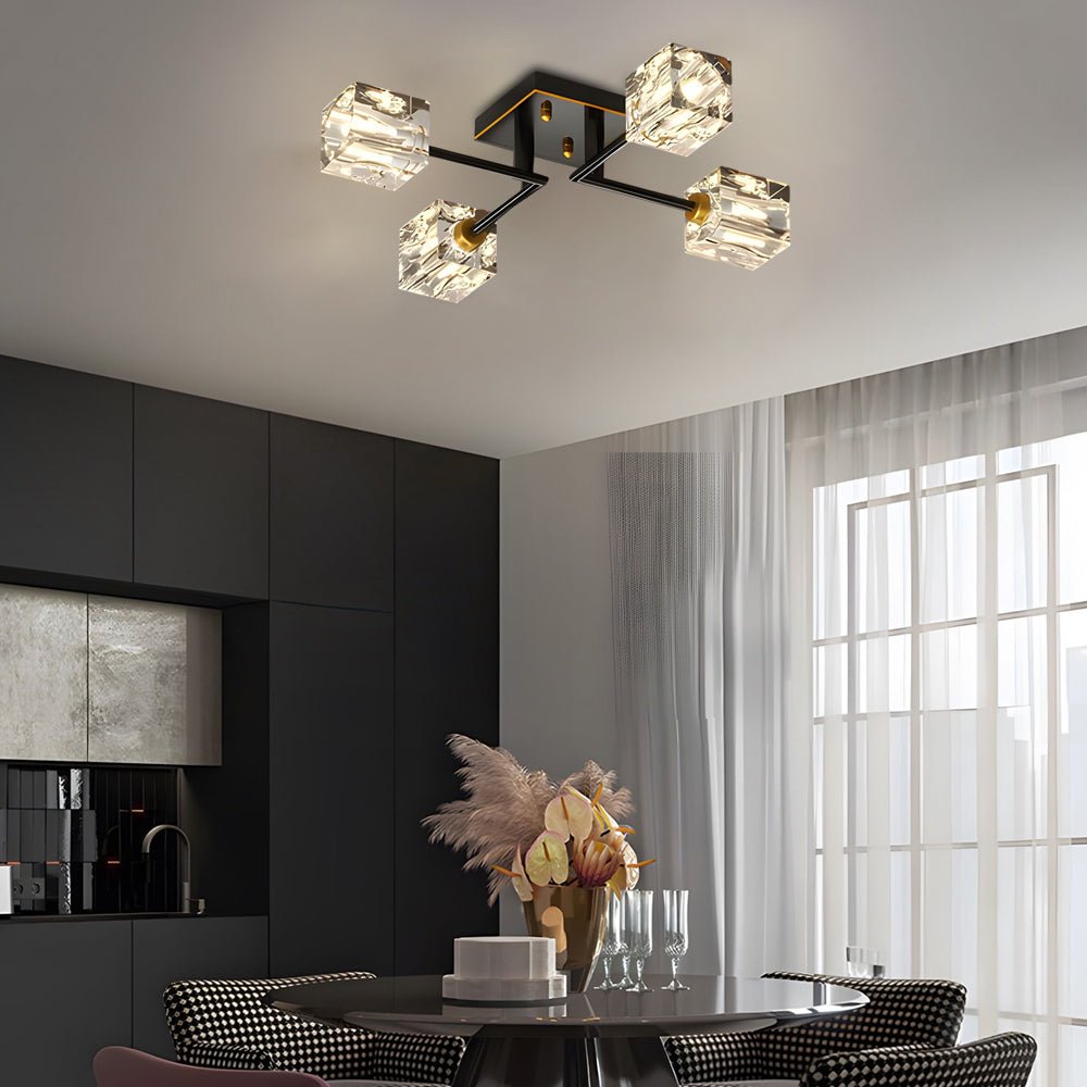 Crystal Cube Semi-Flush Mount Ceiling Light - Modern Copper Fixture