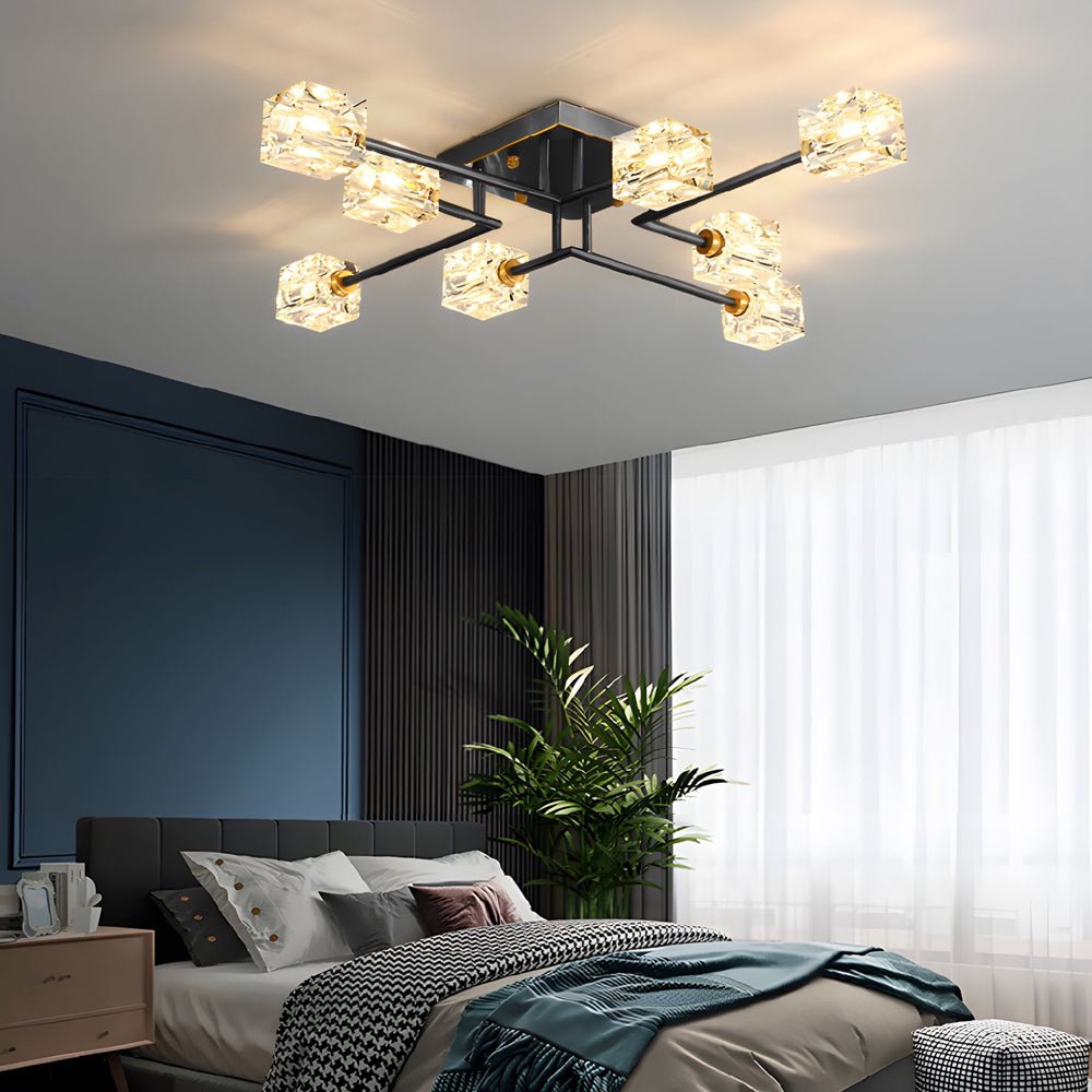 Crystal Cube Semi-Flush Mount Ceiling Light - Modern Copper Fixture