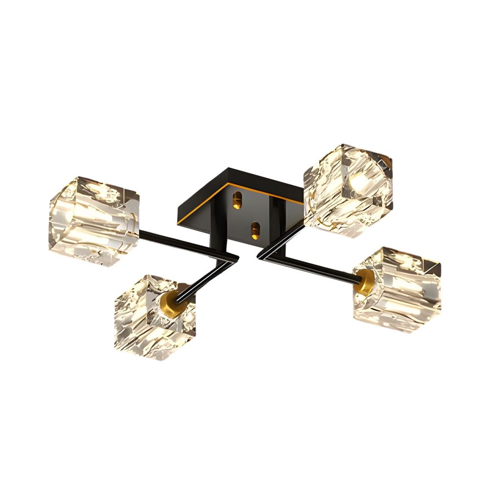 Crystal Cube Semi-Flush Mount Ceiling Light - Modern Copper Fixture
