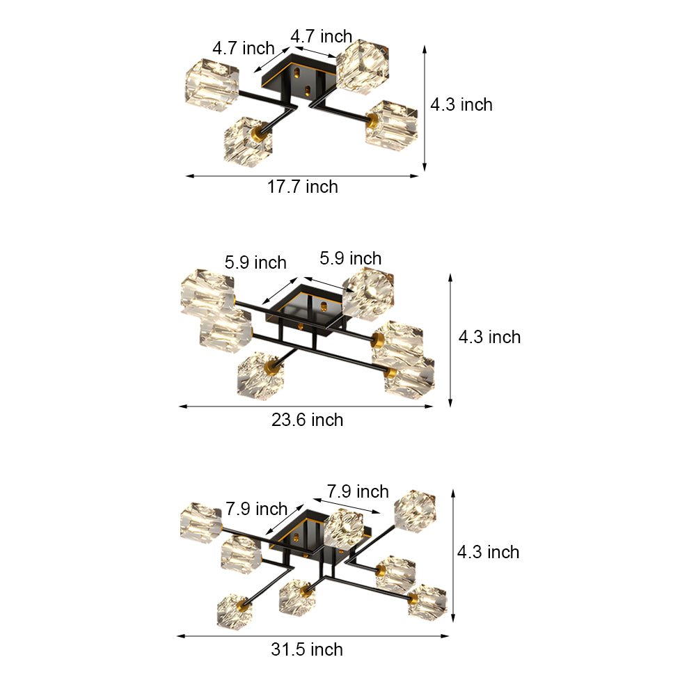 Crystal Cube Semi-Flush Mount Ceiling Light - Modern Copper Fixture