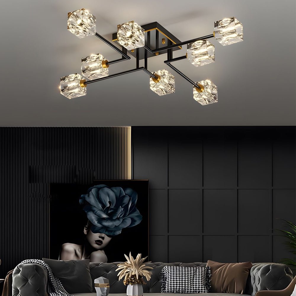 Crystal Cube Semi-Flush Mount Ceiling Light - Modern Copper Fixture
