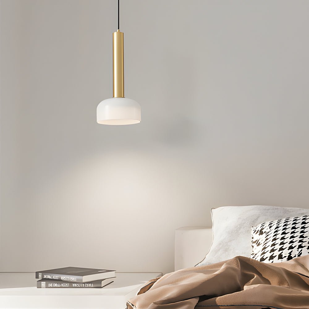 Modern Copper Tube Pendant Light with White Glass Shade