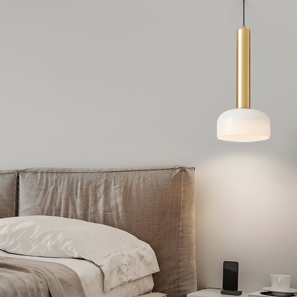 Modern Copper Tube Pendant Light with White Glass Shade