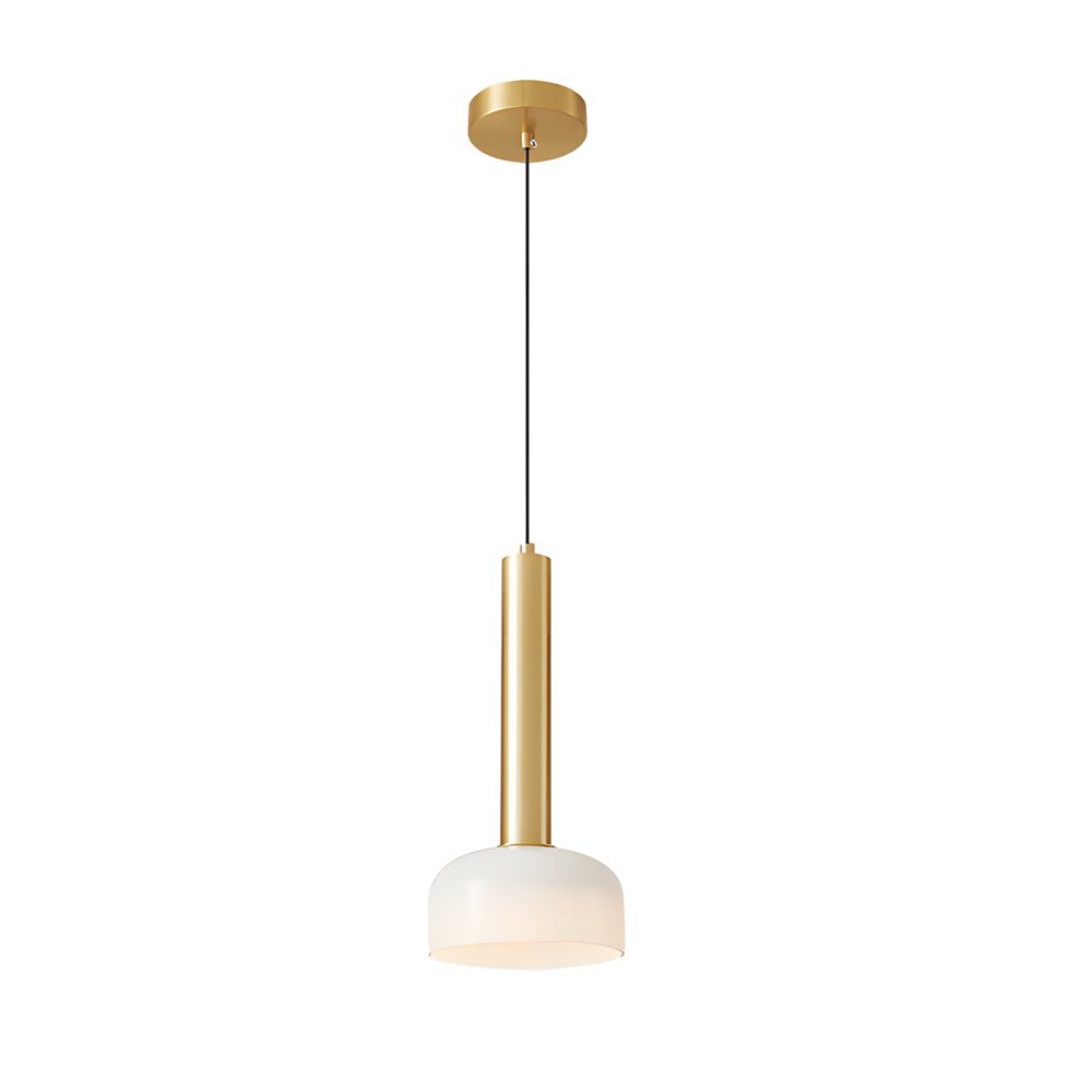 Modern Copper Tube Pendant Light with White Glass Shade