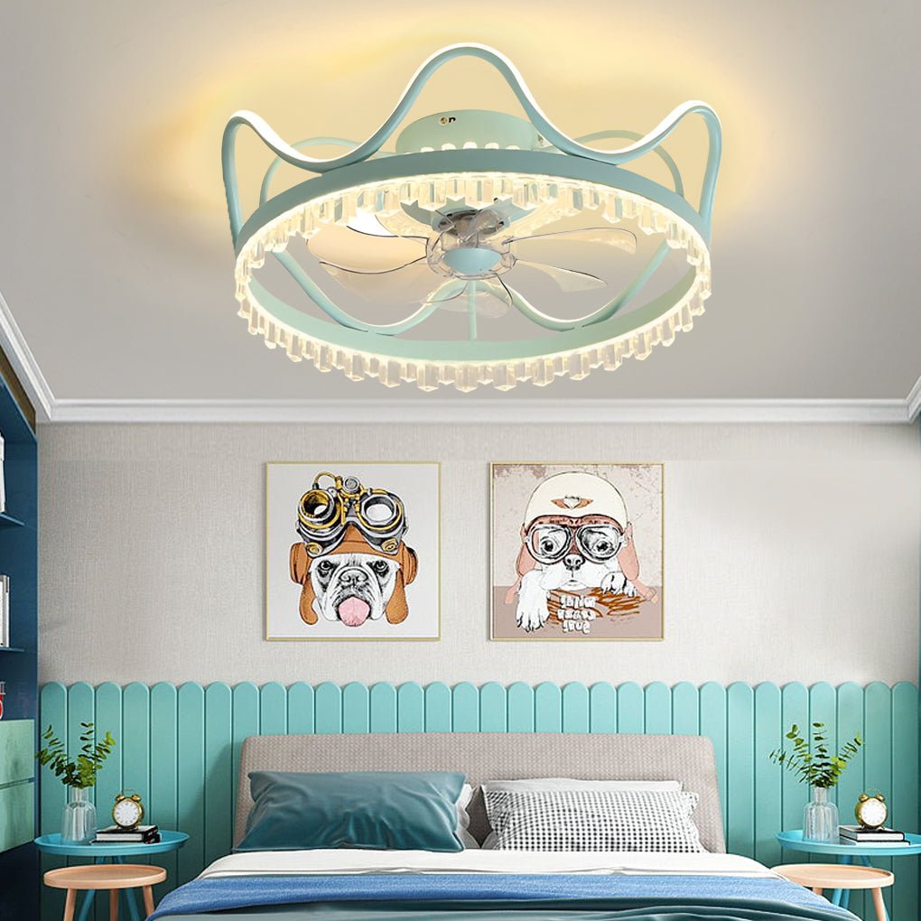 Retractable Ceiling Fan Light with Stepless Dimming & Remote Control