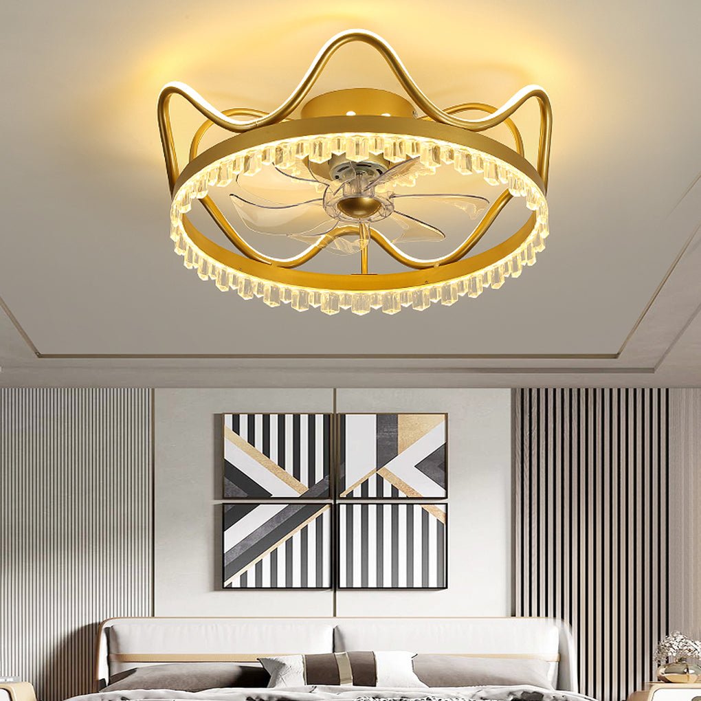 Retractable Ceiling Fan Light with Stepless Dimming & Remote Control
