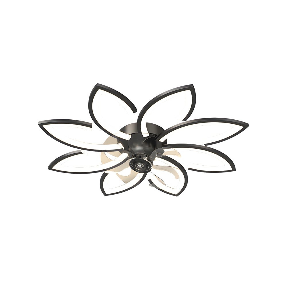 Modern Floral Flush Mount Ceiling Fan with LED Light & Dimming