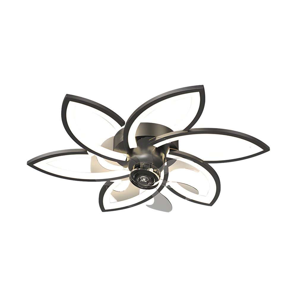 Modern Floral Flush Mount Ceiling Fan with LED Light & Dimming