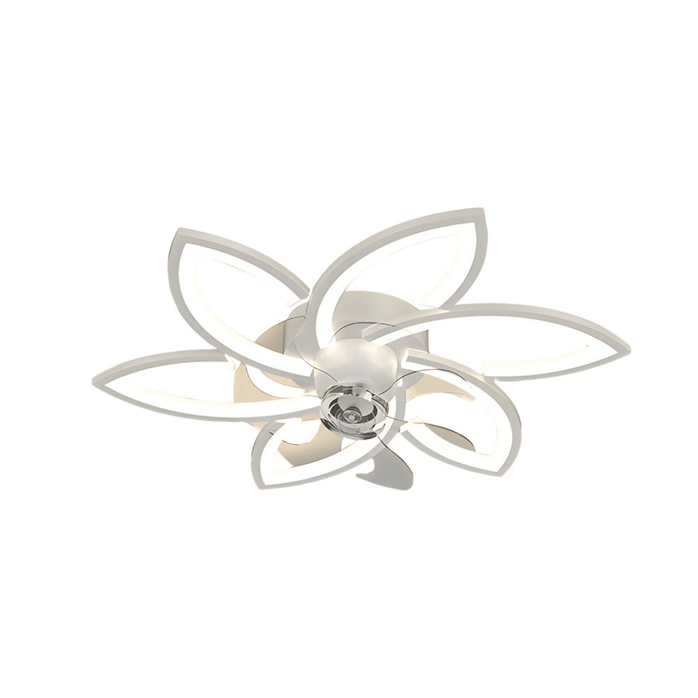 Modern Floral Flush Mount Ceiling Fan with LED Light & Dimming