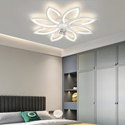 Modern Floral Flush Mount Ceiling Fan with LED Light & Dimming
