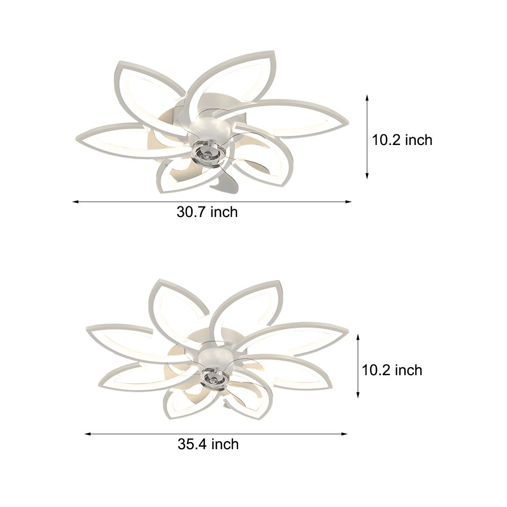 Modern Floral Flush Mount Ceiling Fan with LED Light & Dimming