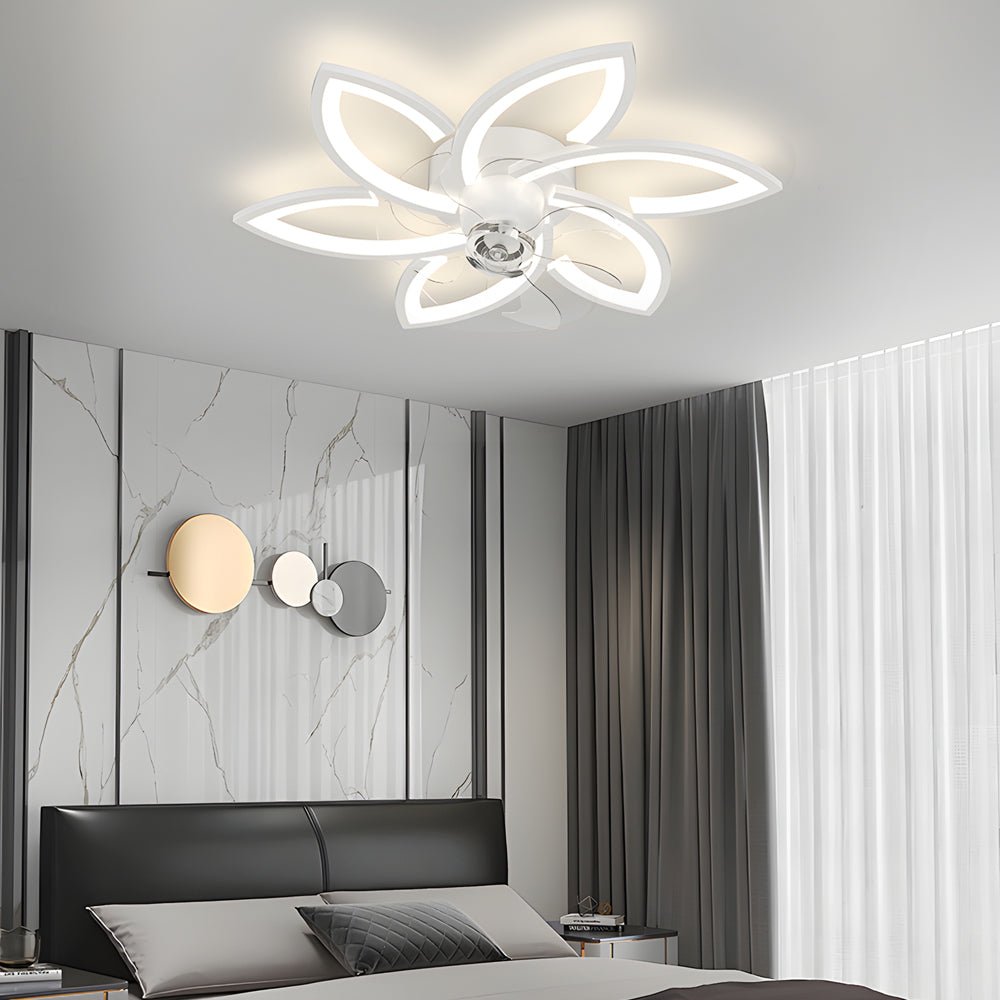 Modern Floral Flush Mount Ceiling Fan with LED Light & Dimming