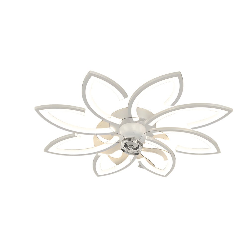 Modern Floral Flush Mount Ceiling Fan with LED Light & Dimming