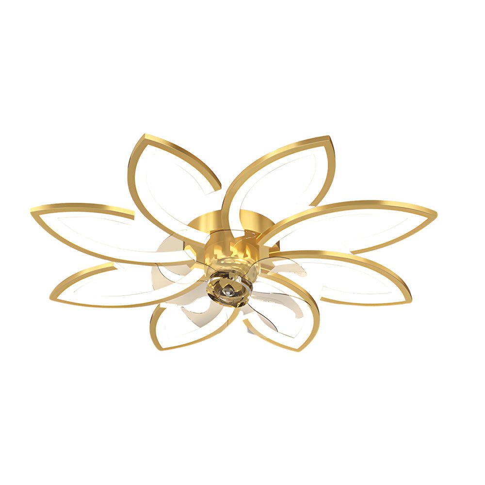 Modern Floral Flush Mount Ceiling Fan with LED Light & Dimming